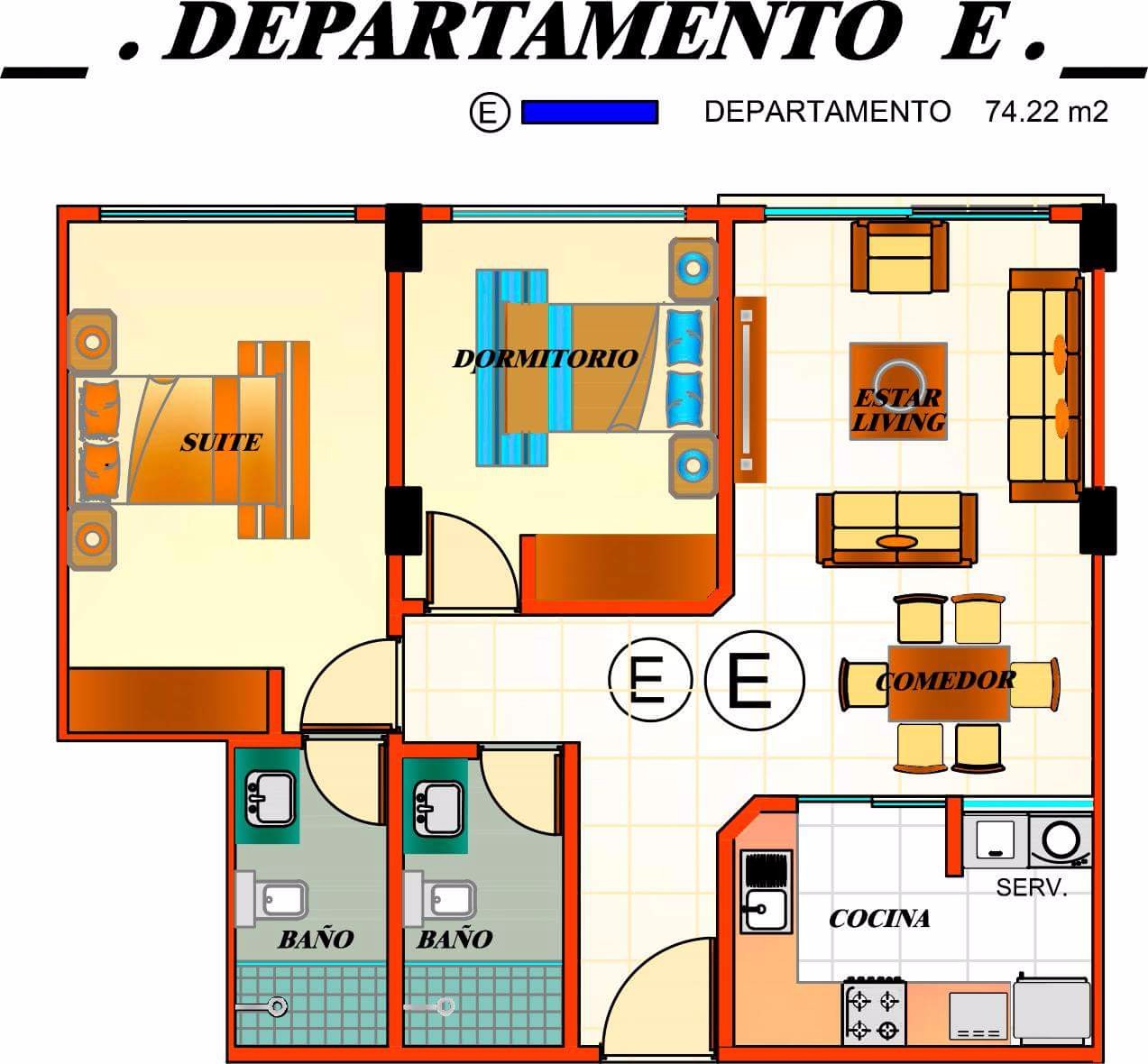 Departamento en Queru Queru en Cochabamba 2 dormitorios 2 baños 1 parqueos Foto 3