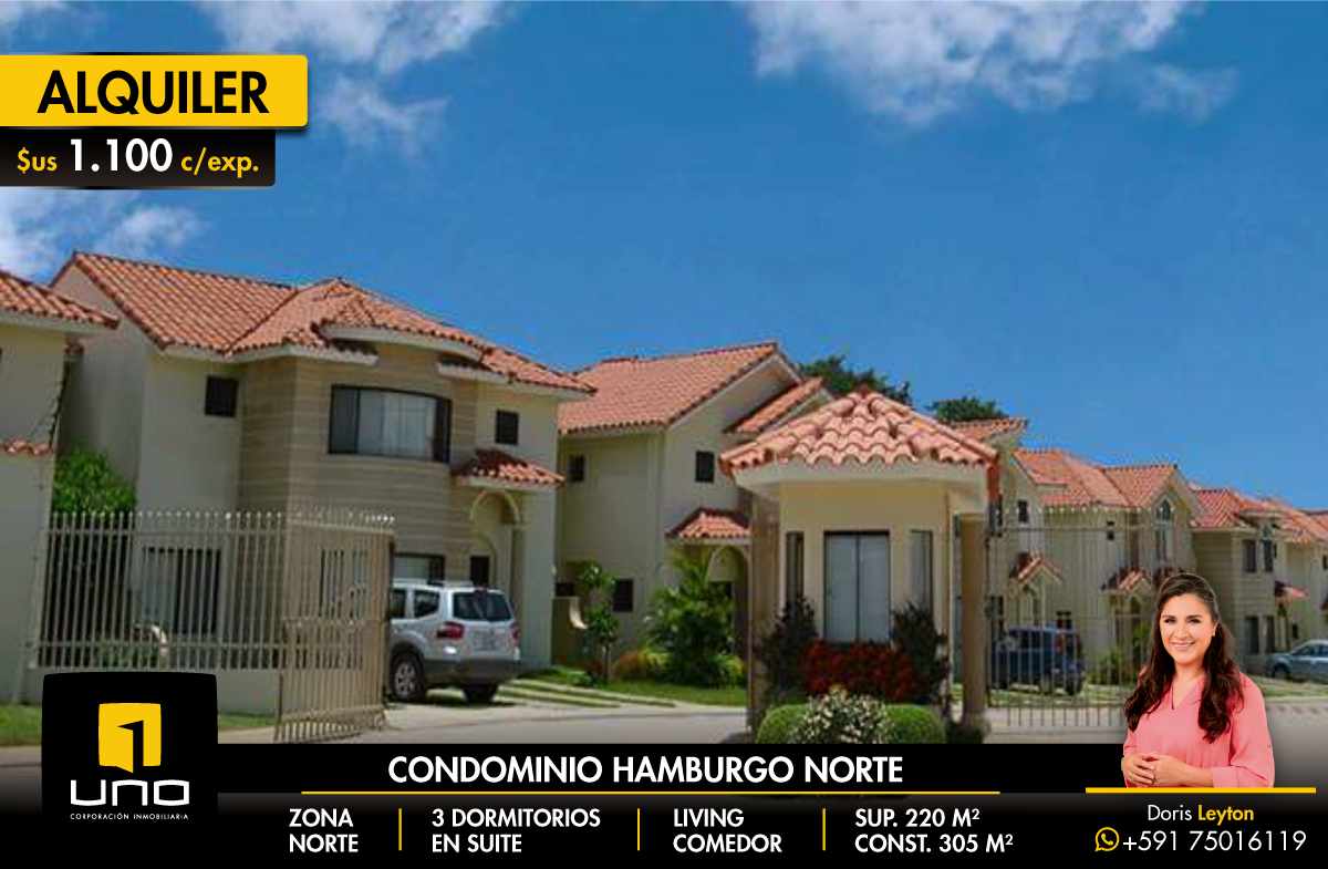 Casa en AlquilerCONDOMINIO HAMBURGO NORTE ALQUILO CASA DE 3 SUITES - ENTREGA INMEDIATA 3 dormitorios 3 baños 2 parqueos Foto 1