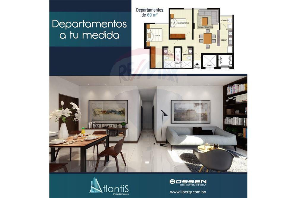 Departamento en VentaCONDOMINIO ATLANTIS - 7 ANILLO FRENTE AL HIPERMAXI SUPER CENTER 6TO PISO A ESTRENAR  2 dormitorios 2 baños  Foto 4