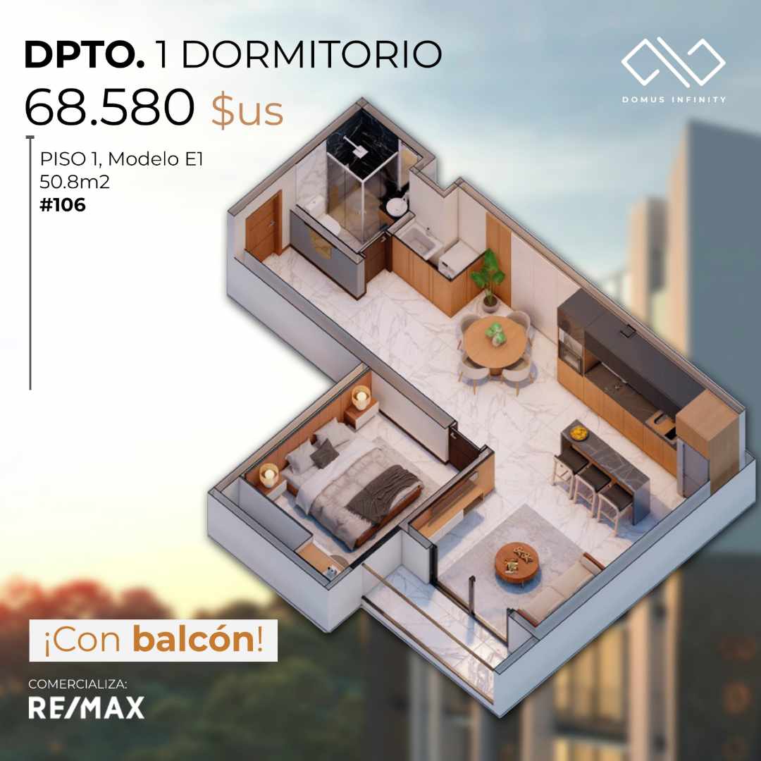 Departamento en Equipetrol en Santa Cruz de la Sierra 1 dormitorios 1 baños  Foto 1