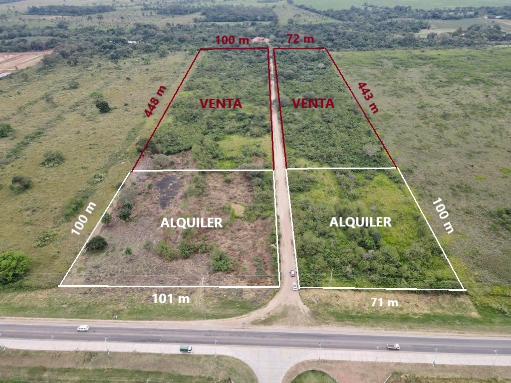 Terreno En Venta de 1 a 8 Hectáreas Sobre Carretera Cotoca - Pailas ($us 26 x m2) Foto 1