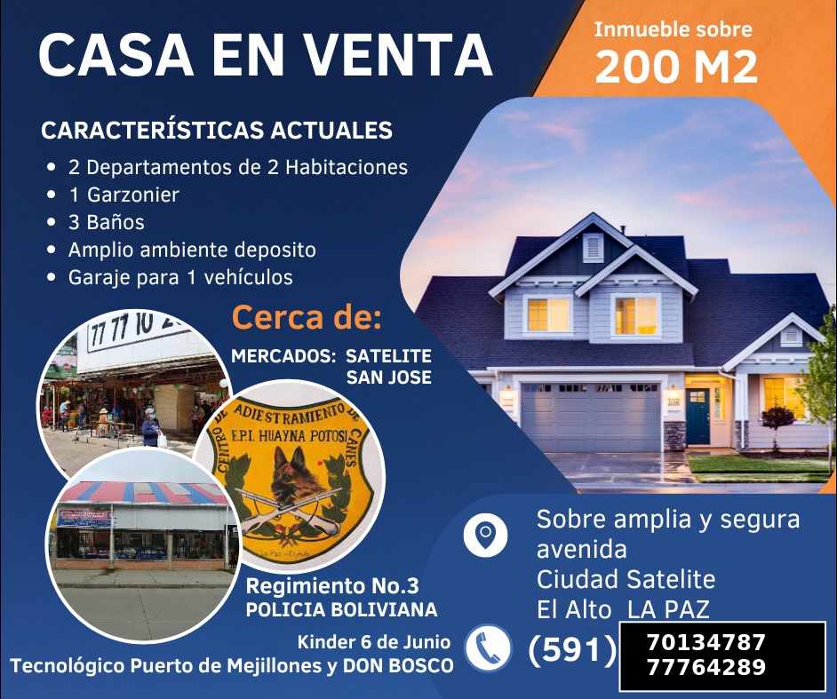 Casa en Ciudad Satélite en El Alto 6 dormitorios 2 baños 1 parqueos Foto 1