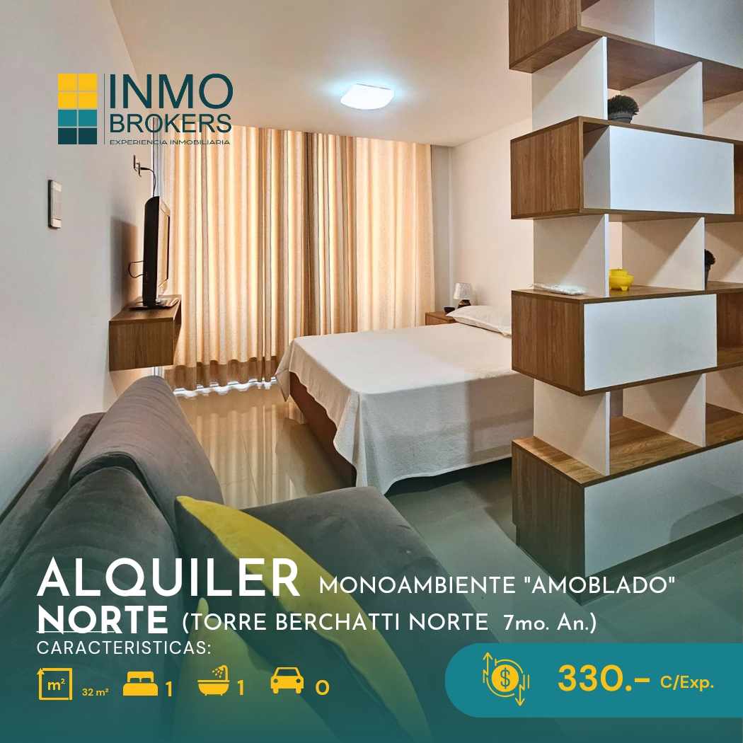 Departamento en AlquilerCONDOMINIO BERCHATTI NORTE
( Zona Norte  Radial 27 / Canal Pedro Velez 7mo. Anillo) Univalle 1 dormitorios 1 baños  Foto 1