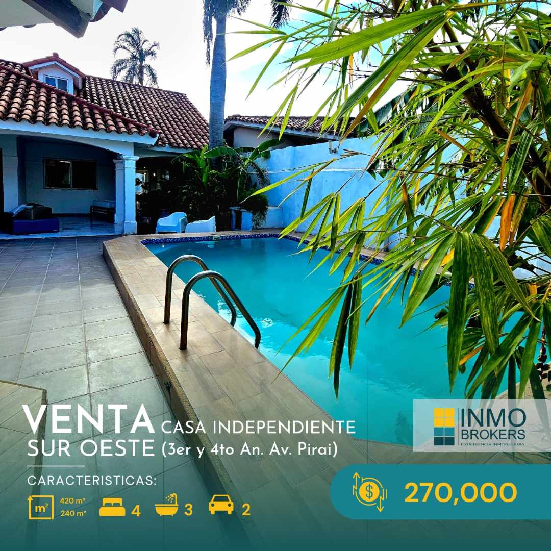 Casa en VentaZona Oeste
3er y 4to Anillo Av. PIRAÍ 
(Barrio Las Palmas) 4 dormitorios 4 baños 2 parqueos Foto 1