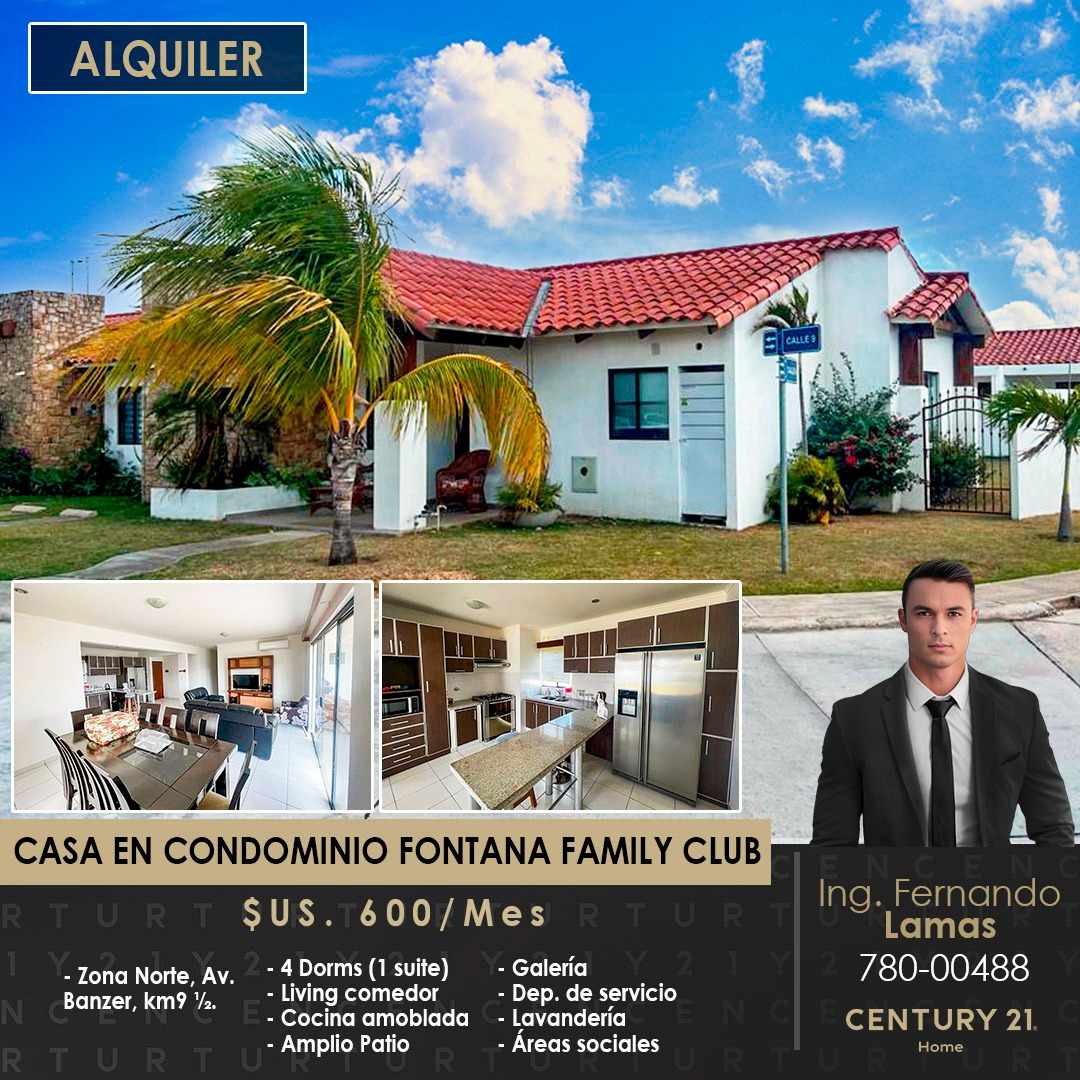 Casa en AlquilerCondominio Fontana Family Club 4 dormitorios 3 baños 2 parqueos Foto 1