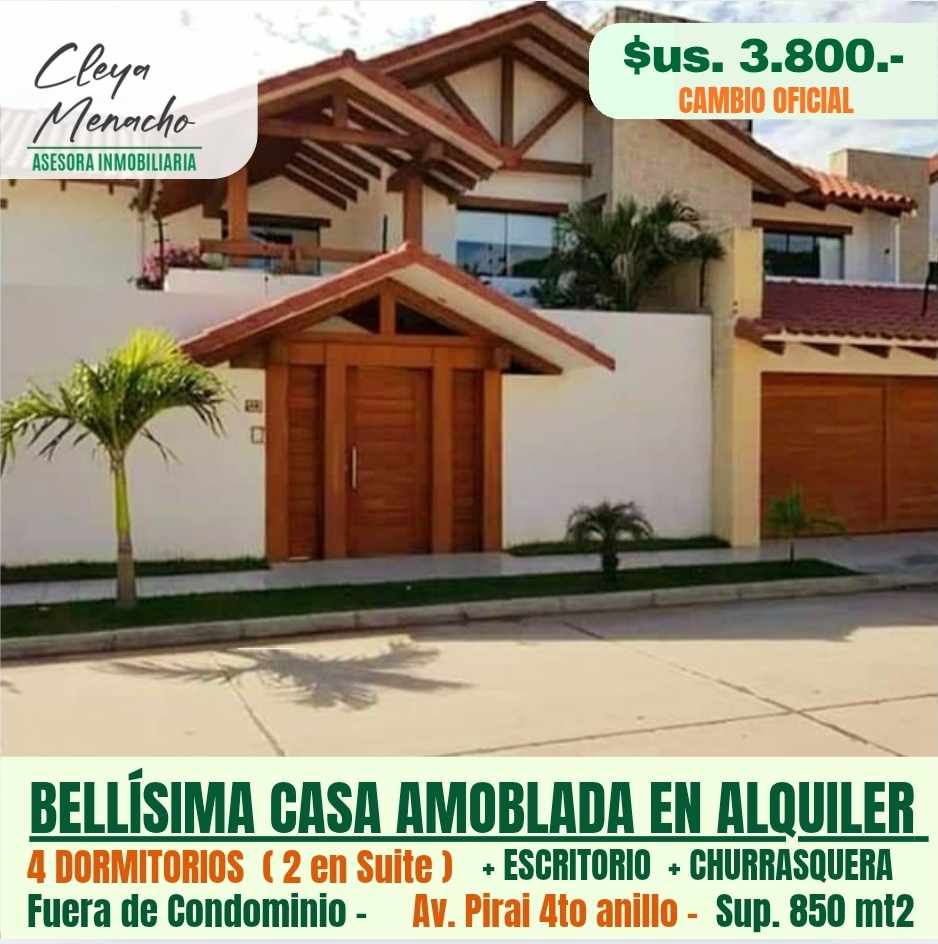 Casa en AlquilerAv  pirai 4to anillo 
Bellísima CASA AMOBLADA  de 4 DORMITORIOS  4 dormitorios 6 baños 2 parqueos Foto 1