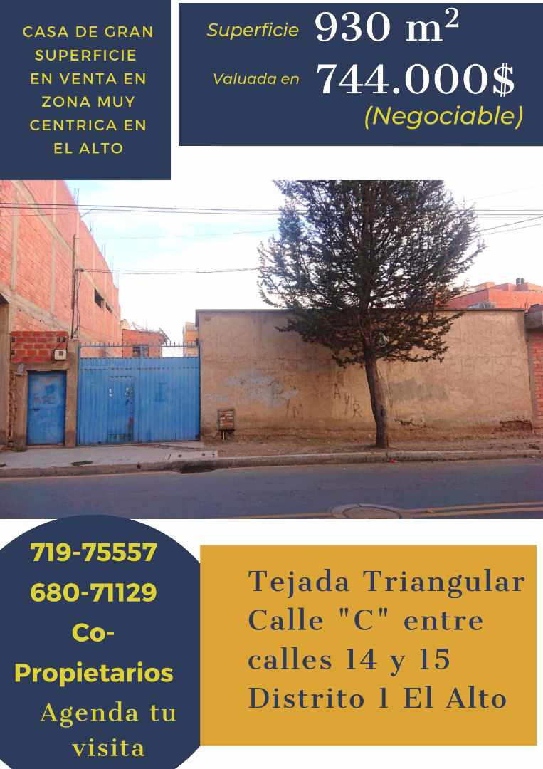 Terreno Calle “C” Tejada Triangular entre Calles 14 y 15, zona Tejada Triangular, Distrito 1 El Alto.  Foto 1