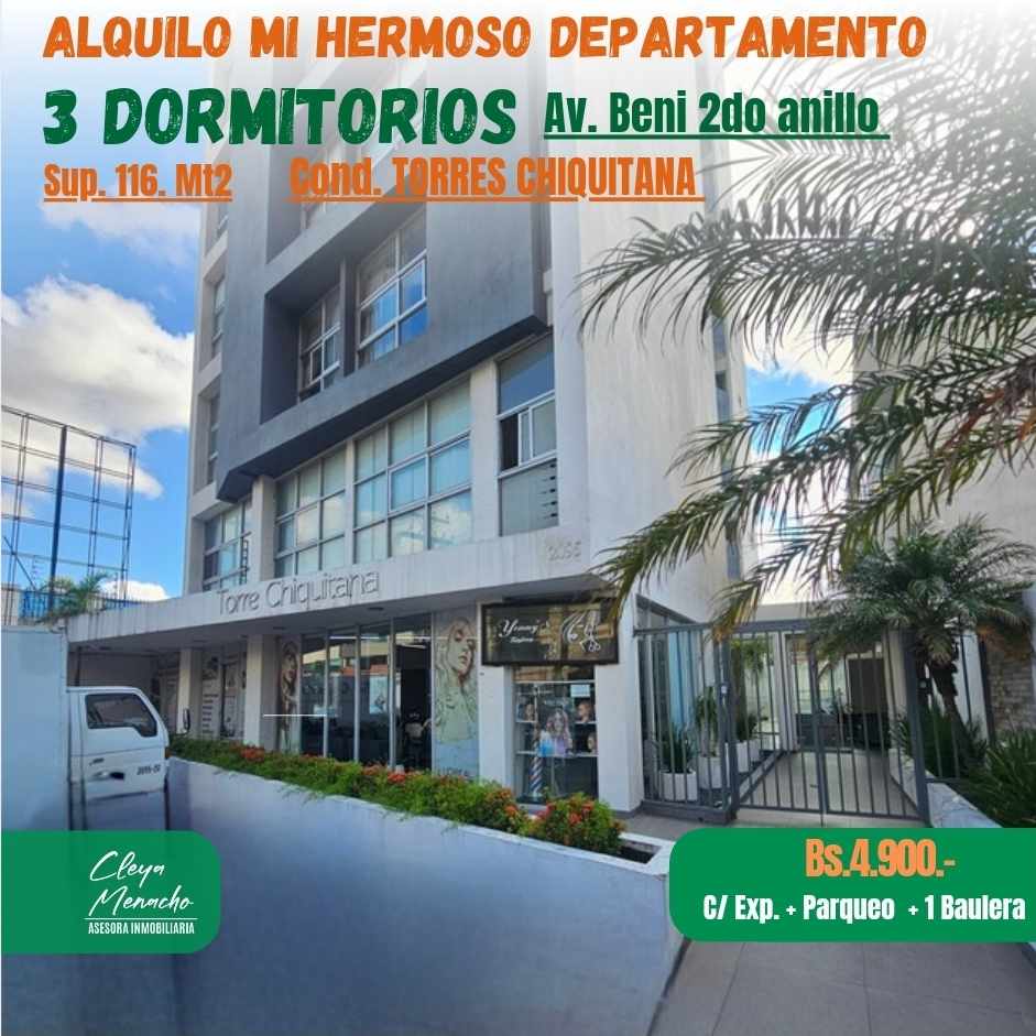 Departamento en AlquilerAv  beni 2do anillo- DEPARTAMENTO DE 3 DORMITORIOS  Foto 1