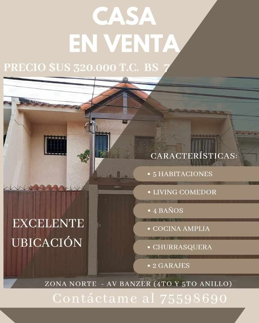 Casa en VentaAv Banzer entre 4to y 5to anillo 5 dormitorios 4 baños 2 parqueos Foto 1