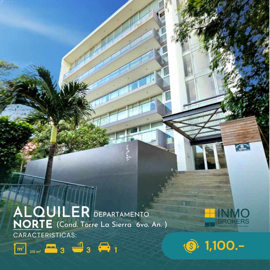 Departamento en AlquilerZona Norte 
6to. Anillo ( Av.Banzer y Beni)
Condominio Torres de  la Sierra 3 dormitorios 4 baños 1 parqueos Foto 1