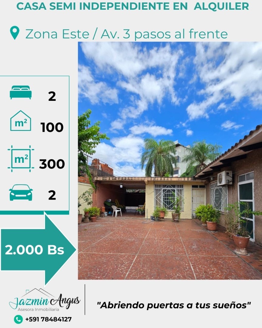Casa en AlquilerAv. 3 Pasos al Frente, 3er anillo, entrada a la Bimodal, calle Carmelo Ortiz # 3130 2 dormitorios 2 baños 2 parqueos Foto 1