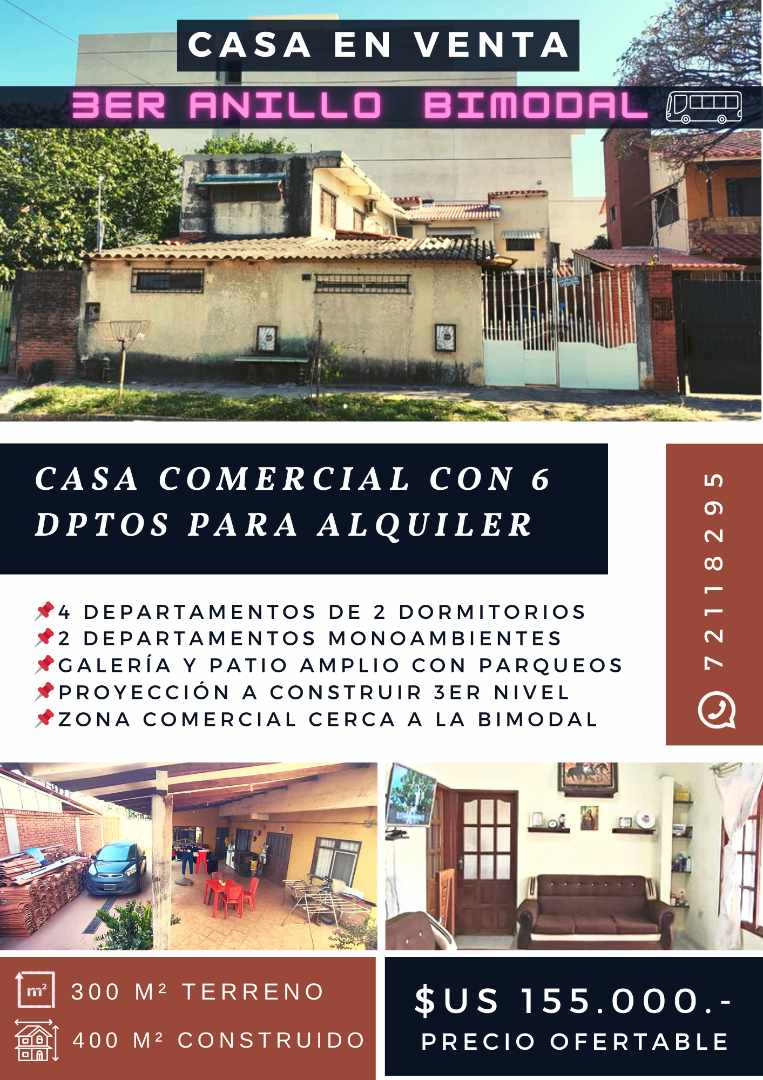 Casa en VentaCasa en venta zona Bimodal cerca al 2do anillo y 3 pasos al frente. Con 6 dptos Foto 2