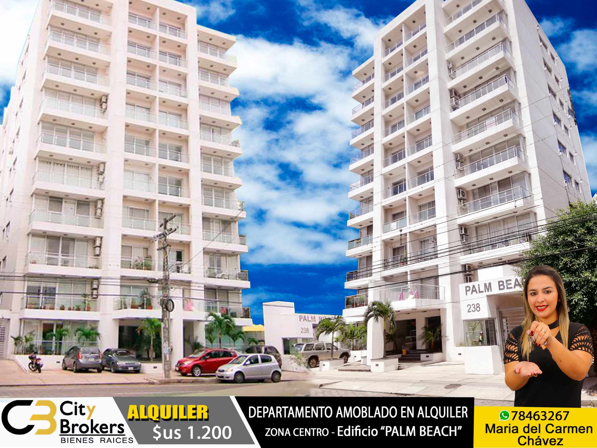 Departamento en AlquilerHERMOSO DEPARTAMENTO AMOBLADO DE LUJO EN ZONA CÉNTRICA sobre Av. Velarde entre 1er y 2 do anillo Edificio Palm Beach 3 dormitorios 3 baños 1 parqueos Foto 2